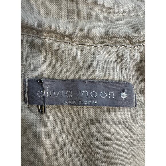 Olivia Moon jacket 100% tan linen hooded cargo utility pockets zip button sz XS - Picture 9 of 11